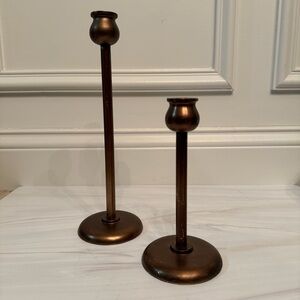 Aged Bronze Pottery Barn Metal Candle Holders Set
